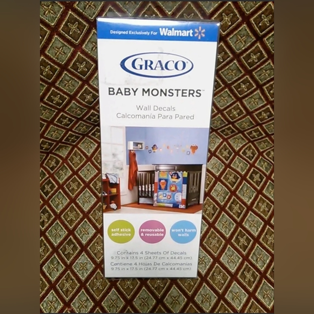 NEW GRACO Baby Monsters Wall Decals 4 Sheets Self Stick Nursery Removable
